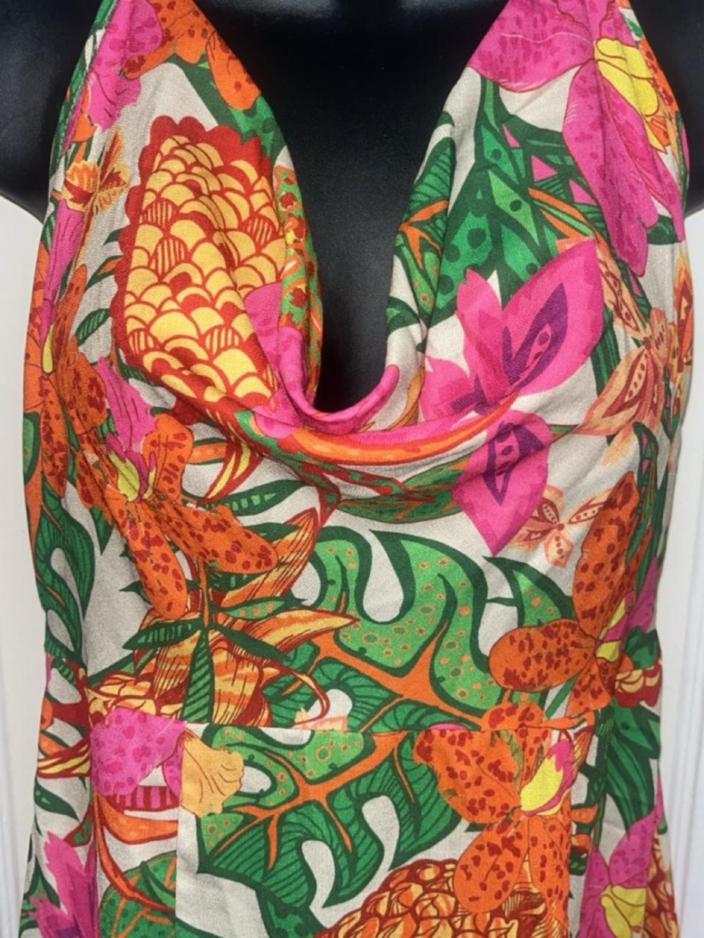 Tropical Halter Maxi Dress in Green, Pink & Orange